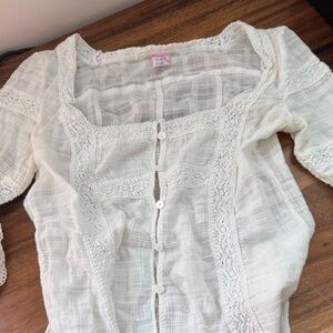 Free People Ivory Button-Up Blouse